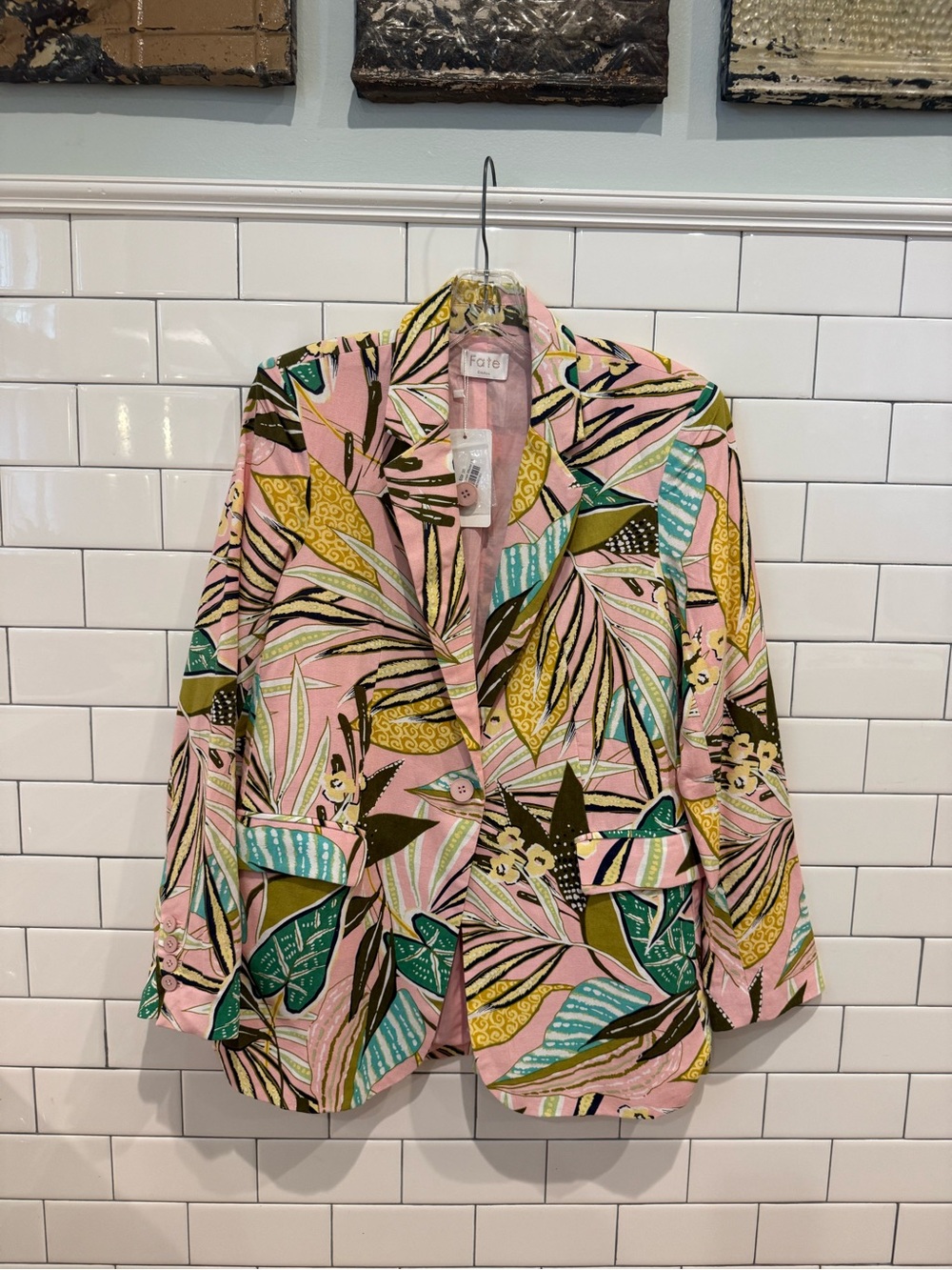 NWT Fate Tropical Palm Leaf Print Linen Blazer Blazer S Anthropologie Style